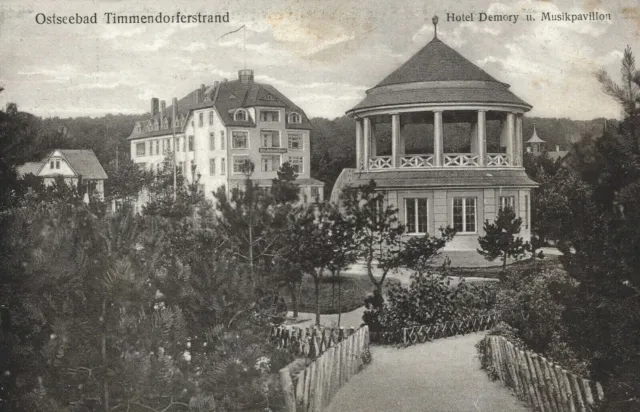 Germany Timmendorfer Strand Hotel Demory u Musikpavillon Vintage Postcard 03.93
