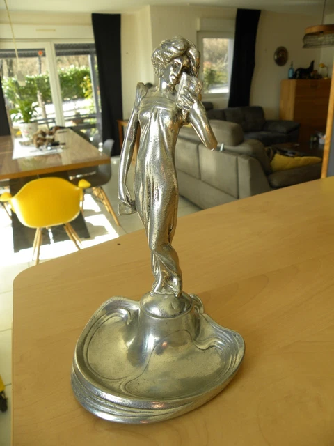Vide Poche Signé Edles en Étain Art Nouveau Jugendstil Femme à la Lettre  Zinn