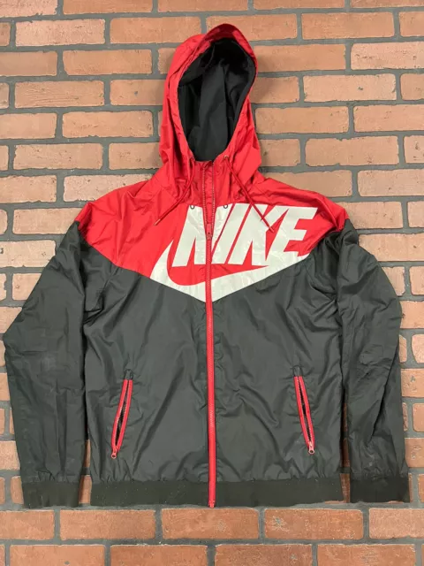 Vintage Rare Nike Windrunner GX1 Hooded Full Zip Jacket Black Red Nylon Medium