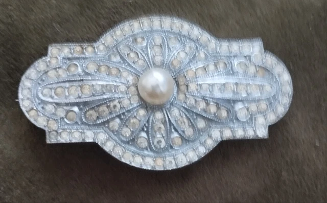 Broche Argenté Art Déco Rectangle - Strass Blanc Vintage - Bijou Neuf