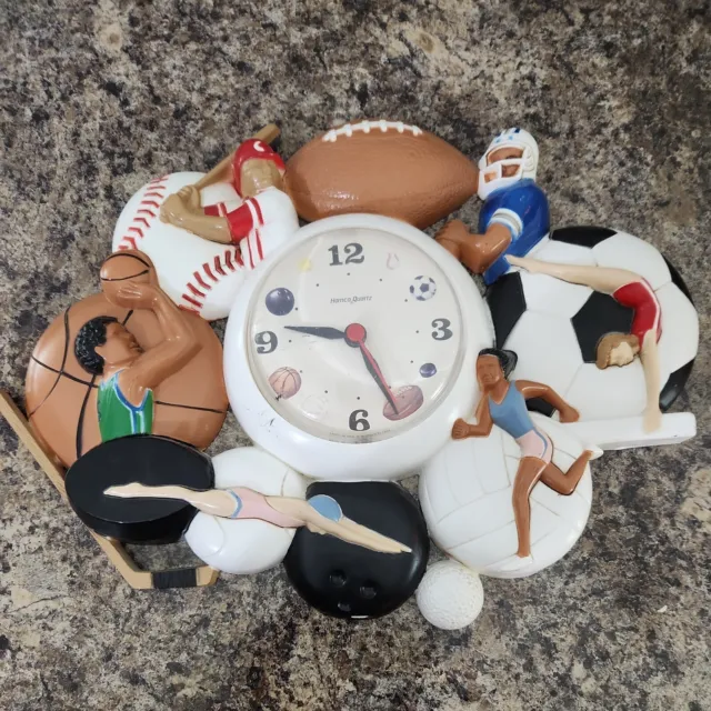 Vintage 1994 Homco Quartz Sports Themed Clock Plastic Football Baseball Golf