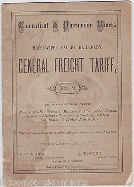 Connecticut Rivers Railroad Massawippi Valley Antique Rr Tariff Rates Book 1872