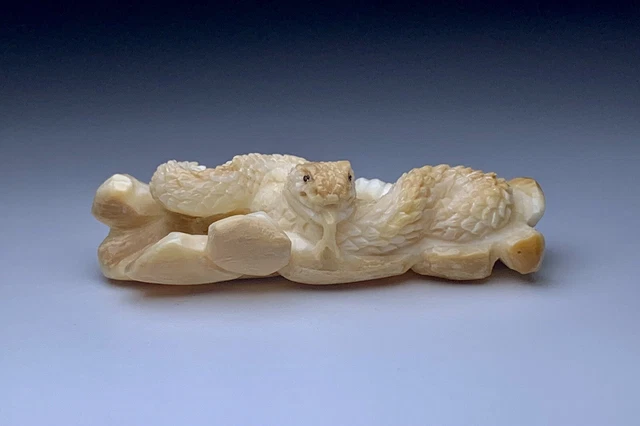 Mid Century Native Inuit Carved Deer Antler Snake Fetish / Effigy