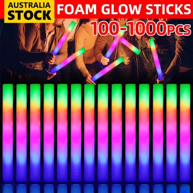 UP 1000PCS LED Foam Glow Sticks Bulk Light Up Flashing Stick Party Wand Rally AU