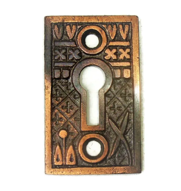 One Antique Victorian Eastlake Cast Iron Ornate Key Hole Plate Cover Escutcheon