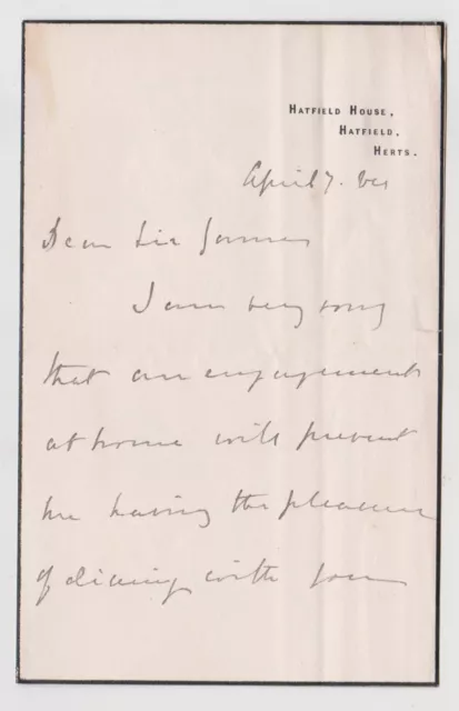 Prime Minister Lord Salisbury Signed Letter