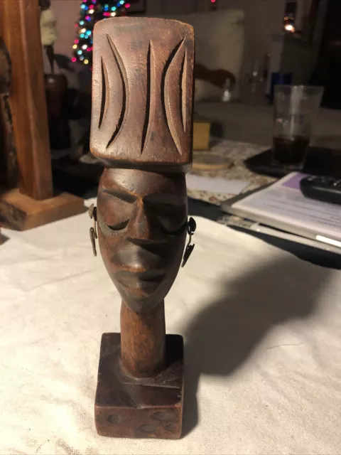 Vintage African Solid Wood Hand Carved Statue Woman Ritual Tribal Folk Art 7.5”