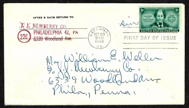 Usa, Scott #974, Adressed Fdc Cover 1948 Juliette Gordon Low Girl Scouts Founder