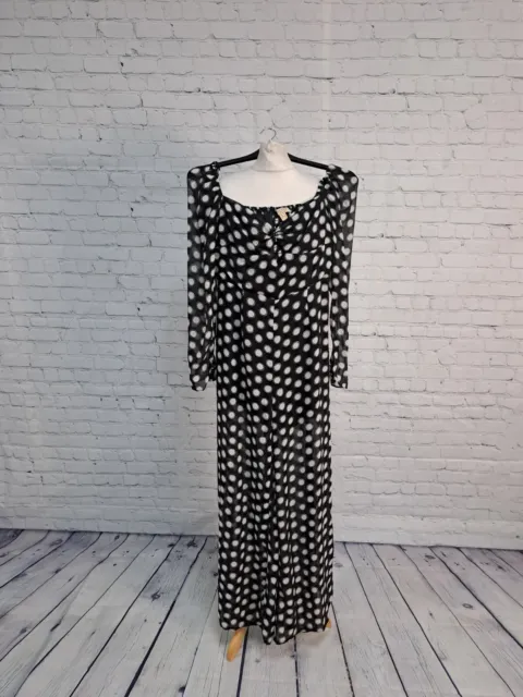Primark Black White Polka-dot Sheer Jumpsuit Womens Size 12 (FQ03)