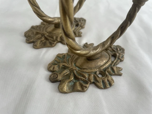 Pair 2 Antique Victorian Ornate Amber Glass Brass Hook Coat Hanger Wall Hardware 13