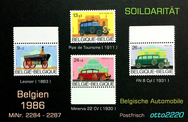Belgien 1986, MiNr. 2284 - 2287; SOLIDARITÄT - "Belgische Automobile",  Postfr.