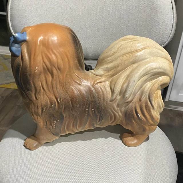 Vintage Crest Mold Ceramic Hand Painted Large Pekingese Dog Puppy Figurine 6