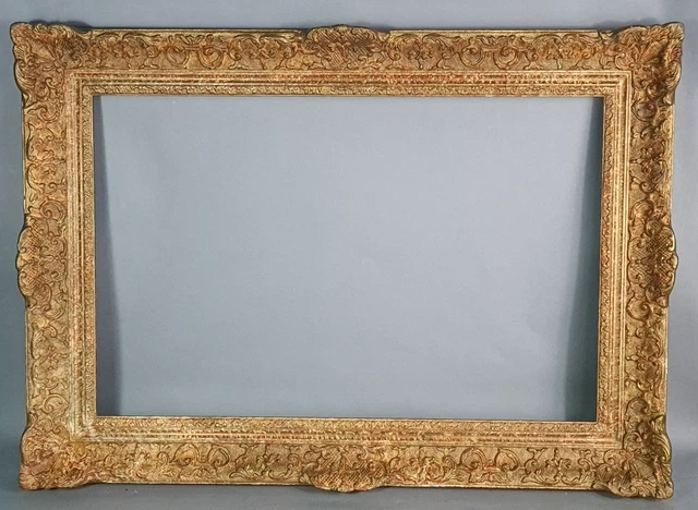 Cadre Bois Doré Sculpté Main, Style Louis XV, Patiné, Intérieur 42x54 Cm, Made In France