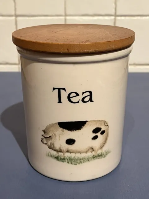 English Pottery Cloverleaf Pig Motif Tea Jar Earthenware With Lid