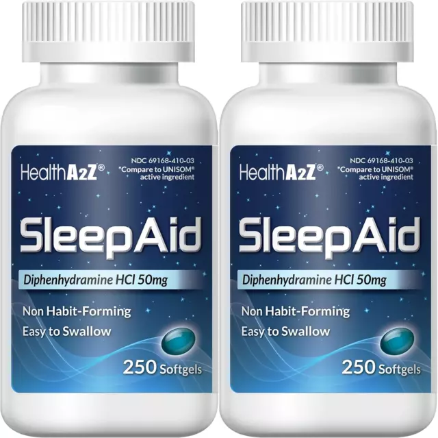 2pk HealthA2Z Sommeil Soins,Diphenhydramine Hcl 50mg pour Profonde Sommeil,250