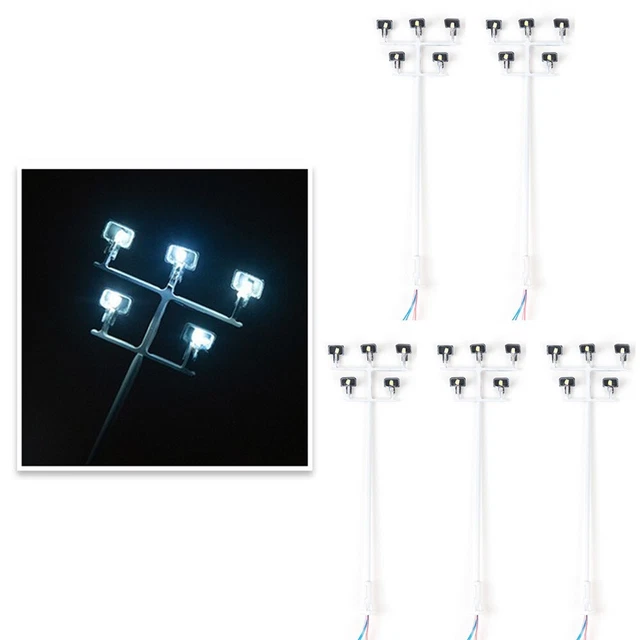 FUBESK Lot De 5 Lampadaires LED Échelle HO/OO/TT – 1:75~1:87, Blanc Chaud, Lampes Modélisme Ferroviaire Avec Fils, 3V