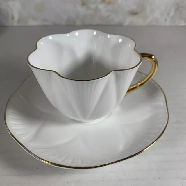 Vintage SHELLEY Teacup & Saucer Fine Bone China England White & Gold