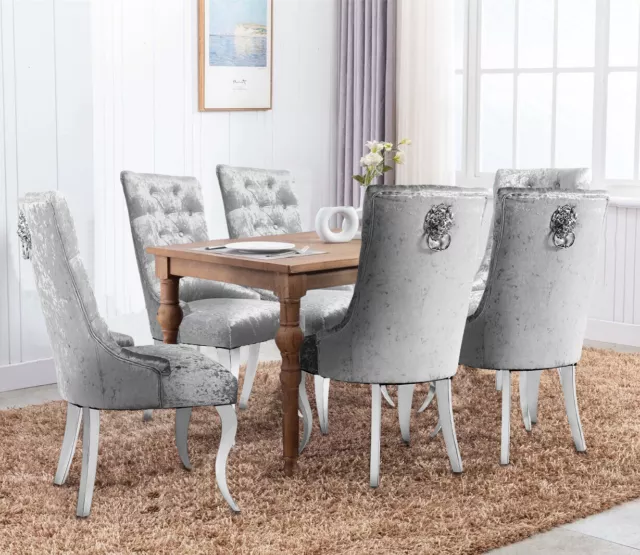 Silver Velvet Dining Chair Dressing Room Chair with Door Knocker Ring Chrome Leg