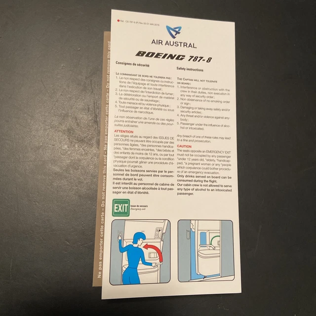 SAFETY CARD BOEING 7878 AIR AUSTRAL EUR 2,50 PicClick FR