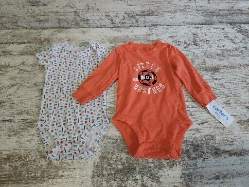Carters Baby Boy Little Brother 6 Months Soccer Bodysuit With Bonus Short Sleeve