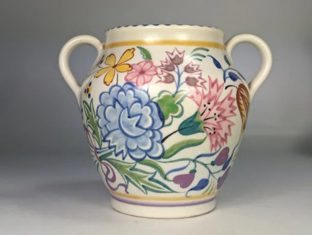 Antique c1930s Poole Pottery Art Deco BN Pattern Trumpet Vase Painted Flowers