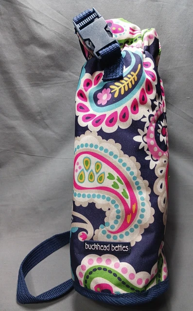 Bolsa aislada enfriador de vino Buckhead Betties con correa rosa blanco azul cachemira