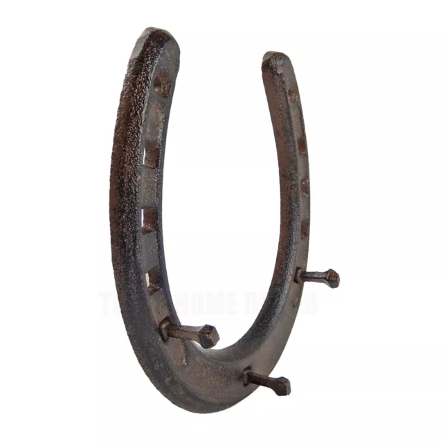 Large Cast Iron Lucky Horseshoe Wall Hook Key Rack Coat Hanger Rustic Brown 7"