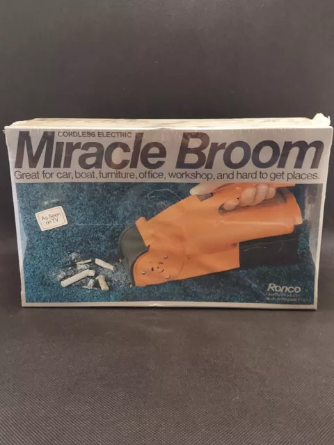 Escoba milagrosa eléctrica inalámbrica Ronco 1973 vintage, como se ve en la televisión. Nuevo en caja nuevo de lote antiguo