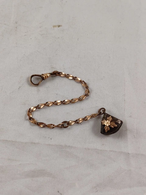 Antique HDM & Co Gold Fill WATCH CHAIN Ornate Two Tone Fob Victorian Art Deco