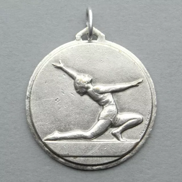 French, Antique Medal. Gymnastics. Female, Sport. Contest. Art Nouveau. Pendant.