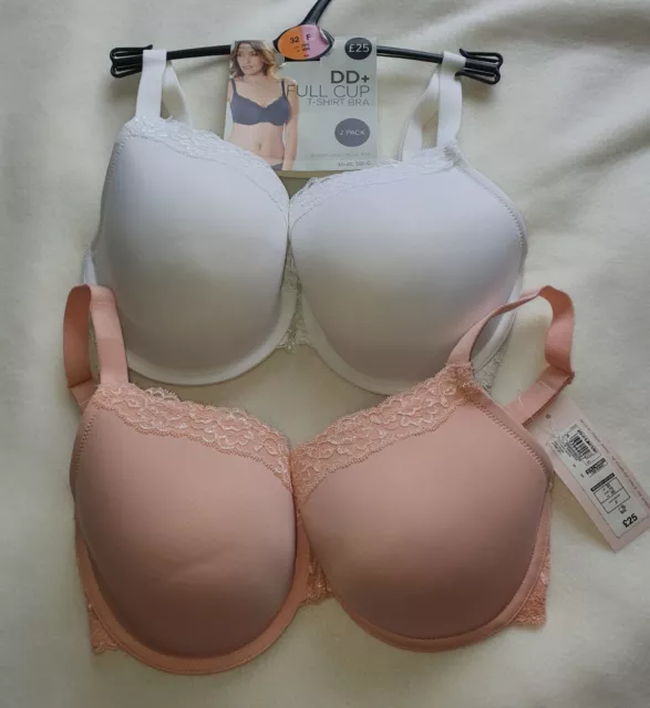 BNWT M&S 2PK Padded Lace Trim Full Cup Bras - One Beige One Black