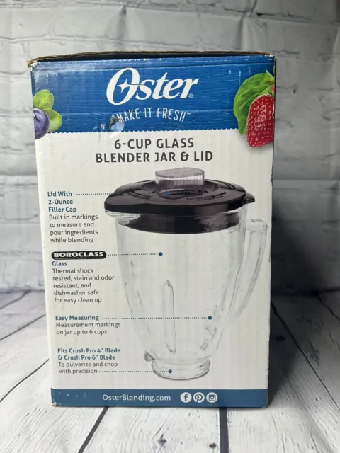 Oster 6 Cup Glass Blender Jar and Lid Replacement for Fresh Plus NWOB