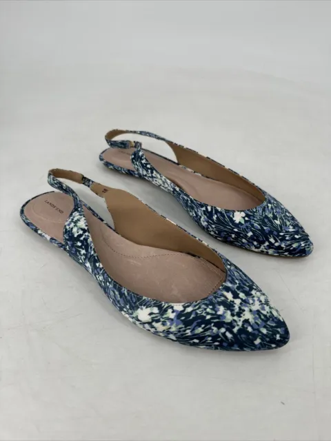 Lands' End Womens Blue Floral Fabric Pointed Toe Sling Back Flats Sz 10