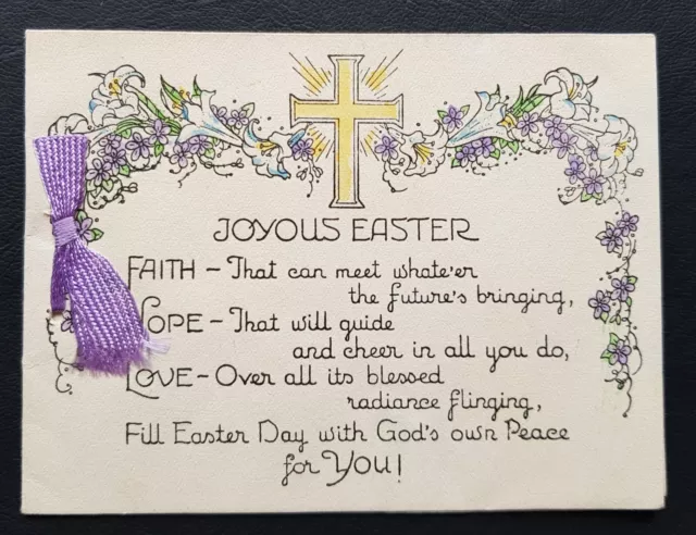 c.1940 Easter Greetings Card with Ribbon - A.M. Davis, Quality Cards, London