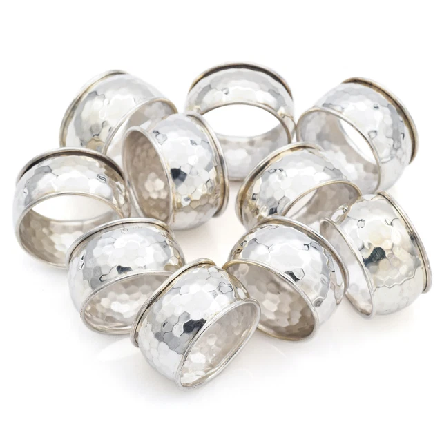 10 Pcs Vintage 835 Sterling Silver Hammered Napkin Rings