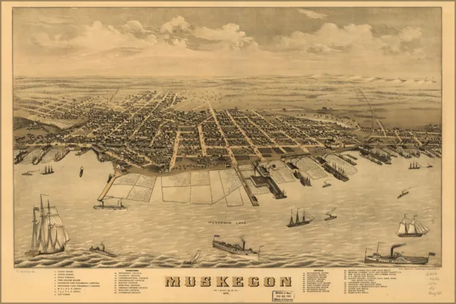 Poster, Many Sizes; Map Of Muskegon, Michigan 1874
