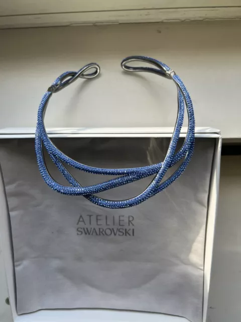 Genuine Swarovski Blue Crystal Tigris Choker Necklace In Original Box