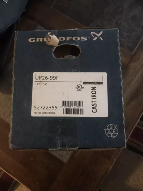 Grundfos UP26-99F 52722355 Cast Iron Circulating Pump 1/6 HP.