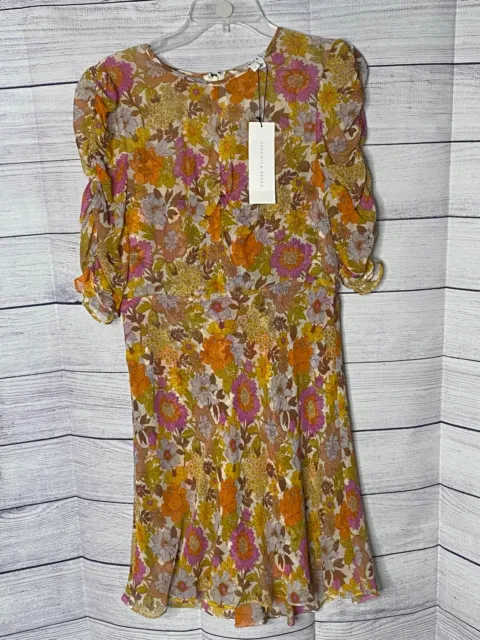 Veronica Beard Hedera Floral Dress Womens 8 Silk Ruched Floral Chic (MSRP $598)