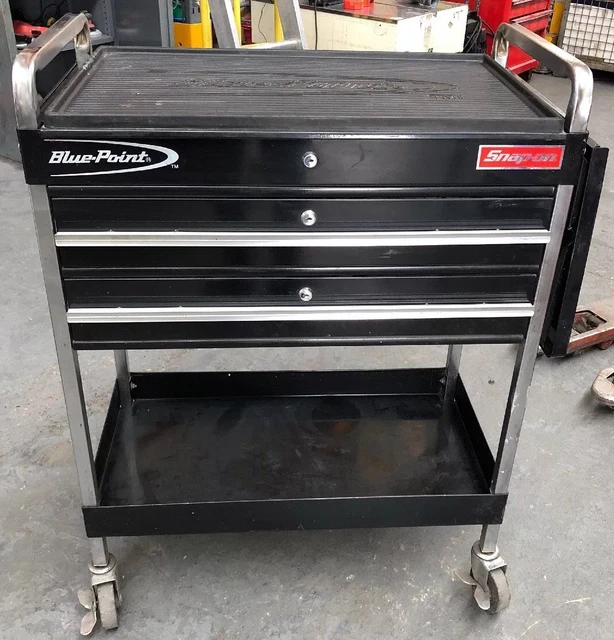 SNAP ON TROLLEY Roll Cart Black Side shelf Rubber Top 3 drawer HD