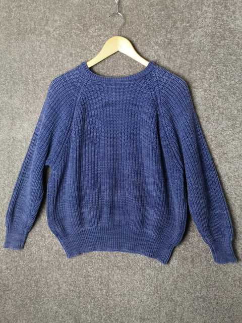 L.L. Bean Blue Chunky Knit Vintage Round Neck Cotton Jumper - Women's Large