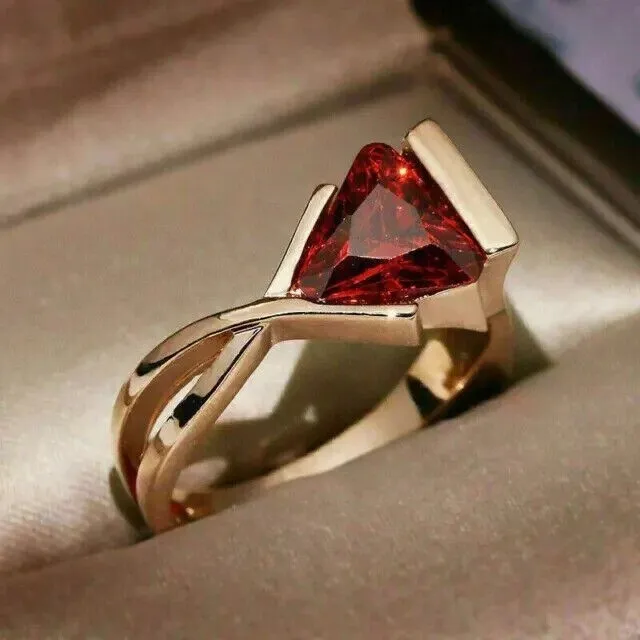 3Ct Trillion Cut Simulated Red Garnet Women Engagement Ring 14K Rose Gold Plated