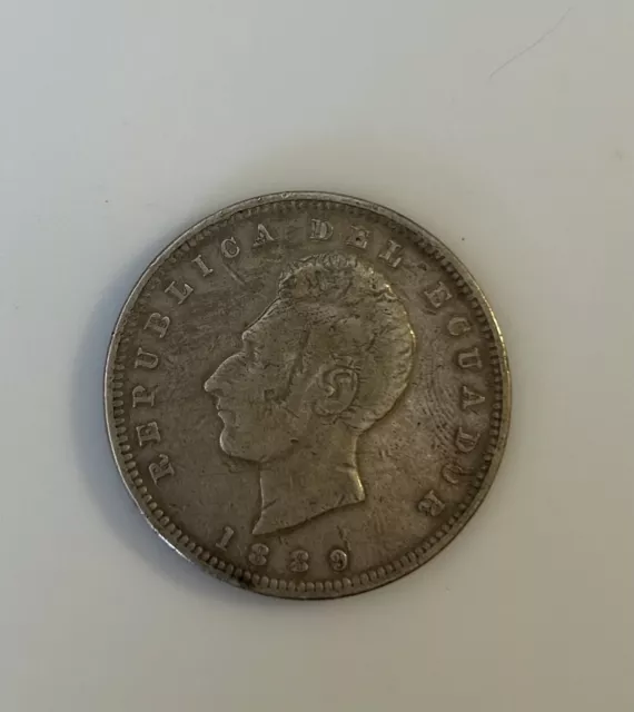Ecuador Un Sucre Large Silver Coin 1889