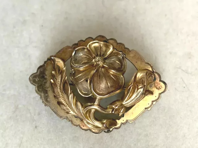 Splendido Antique Francese Edoardiano Spilla -oro Placcato Fiore - Arte Nouveau