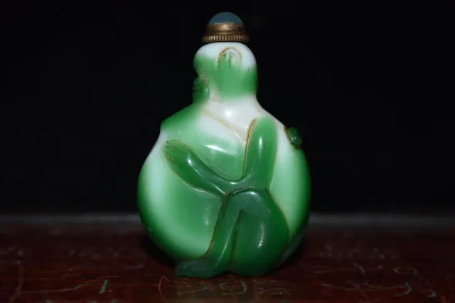 Chinese Old Coloured glaze Hand-made monkey shape statue exquisite Snuff bottlle