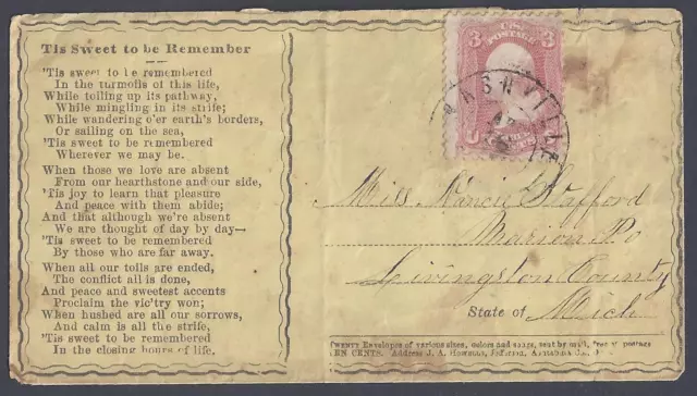 US 1860's Nashville Tenn Auf Sc 65 Sich Michigan W / Gedicht Imprint Seine Süss