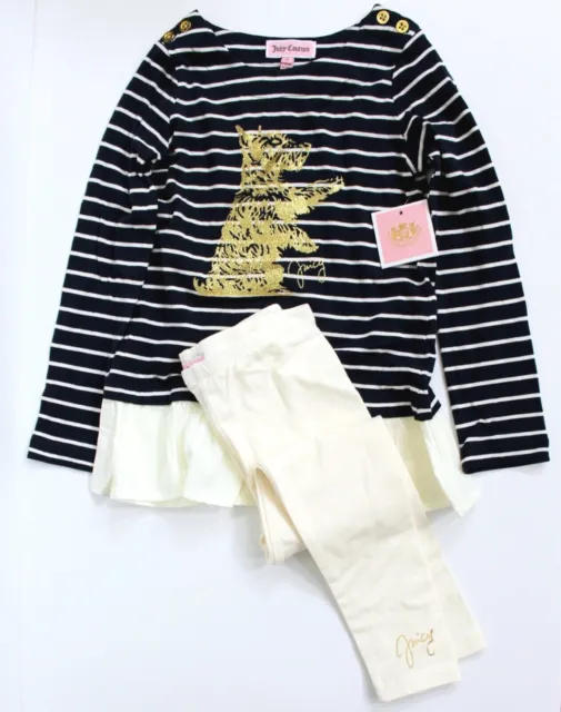 Juicy Couture Girls' 2-Pc Stripe Flare Hem Tunic & Legging Set Size 4 Navy Ivory