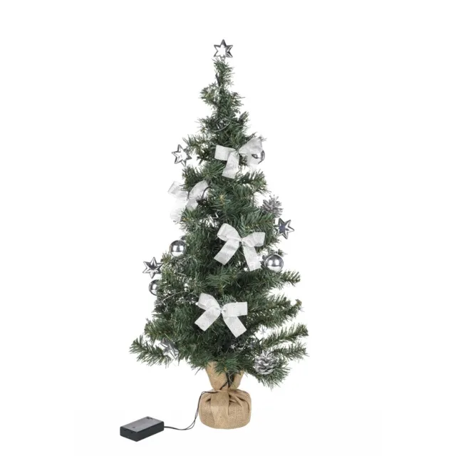Geschmückter Künstlicher Weihnachtsbaum 75 cm LED Tannenbaum Christbaum silber 2