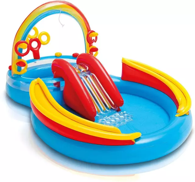 Intex Rainbow Rings Childrens Activity Water Play Centre Paddling Pool Slide