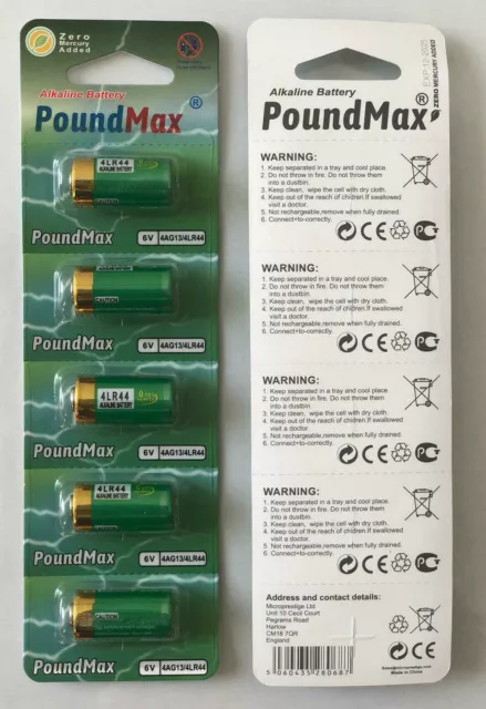 5 X PoundMax 4LR44, 4G13,476A, PX28, ,L1325, A544, 6v Alkaline Battery